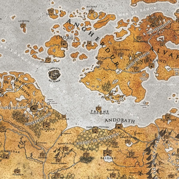 Mapa del mundo de fantasía donde transcurre la historia de Leyendas de Erodhar.